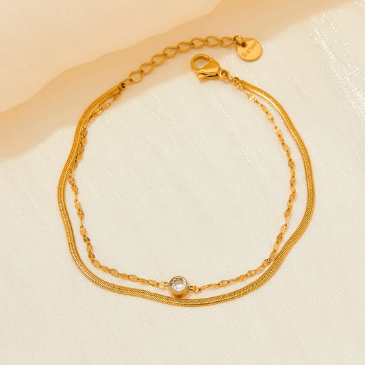 Βραχιόλι ποδιού χρυσό ατσάλι διπλό με zircon-AN043