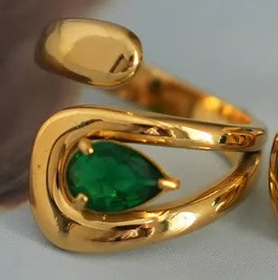 Δαχτυλίδι επιχρυσωμένο ατσάλι ανοιχτό με πράσινη πέτρα-R224