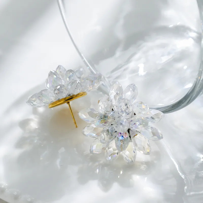 Brincos flores de cristal dourado-ea067