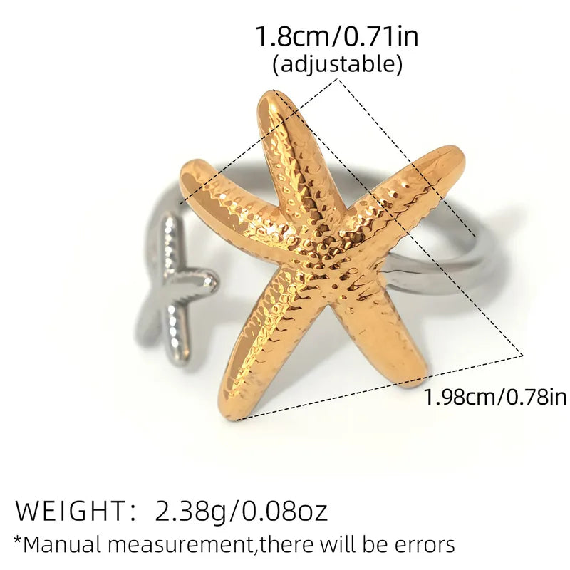 Δαχτυλίδι επιχρυσωμένο ατσάλι με μεγάλο αστερία και μικρό ασημί- r354