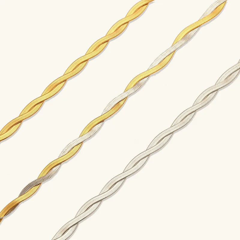 Collier d'or et acier argenté en tresse-NE383