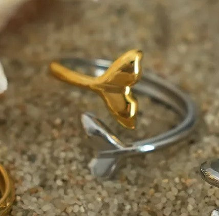 Δαχτυλίδι ατσάλι με χρυσή και ασημί ουρά- R358