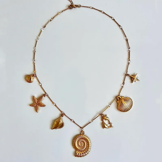 Κολιέ επιχρυσωμένο ατσάλι με καλοκαιρινά charms - NE666