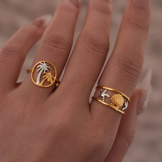 Ring Gold Plated Shell with Silver Starks-