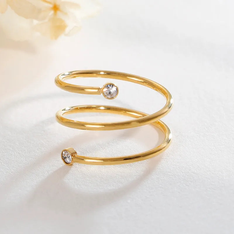 Anneau en or acier avec du zircon spiral-R033