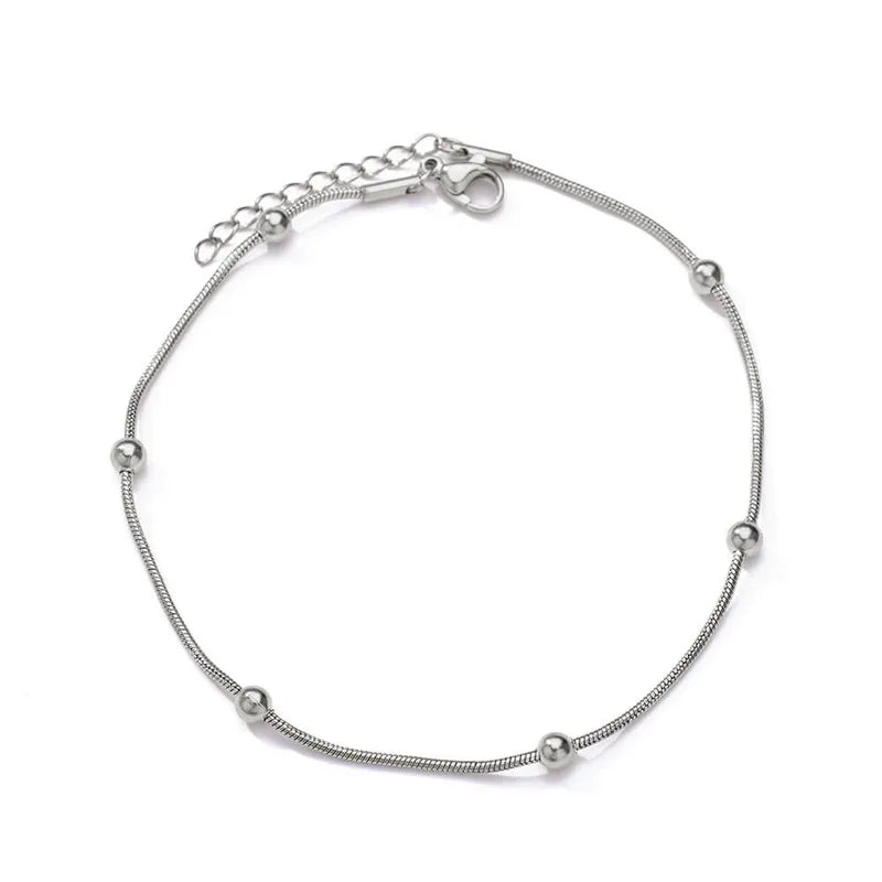 Βραχιόλι ποδιού ατσάλινο ασημί - AN069