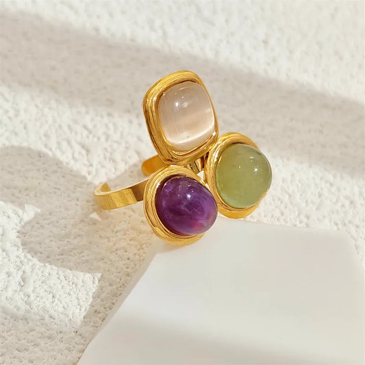 Δαχτυλίδι ατσάλινο με πολύχρωμες πέτρες - R054