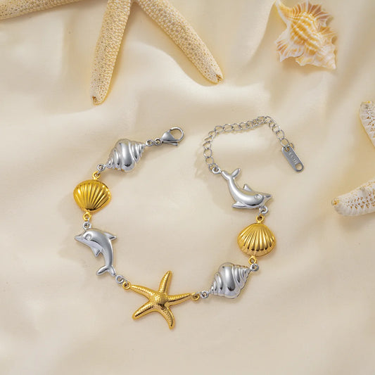 Bratara din otel cu elemente de argint si aur