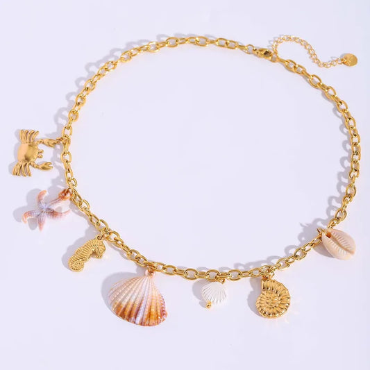 Necklace Golded Steel with Summer Designs