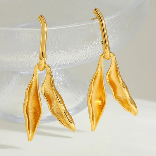 Σκουλαρίκια επιχρυσωμένο ατσάλι φύλλα-EA428