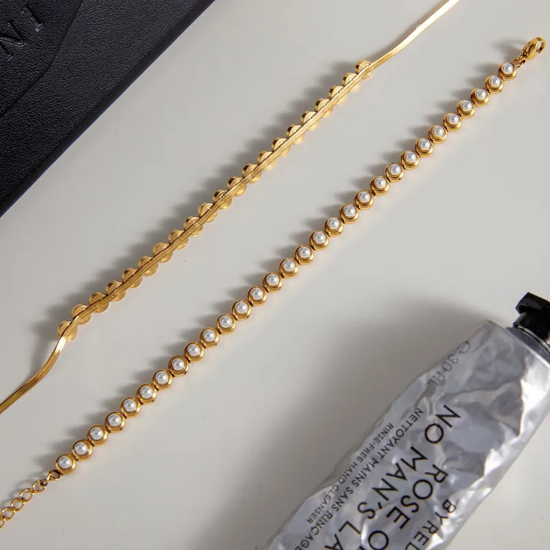 Κολιέ επιχρυσωμένο ατσάλι με πέρλες - NE724