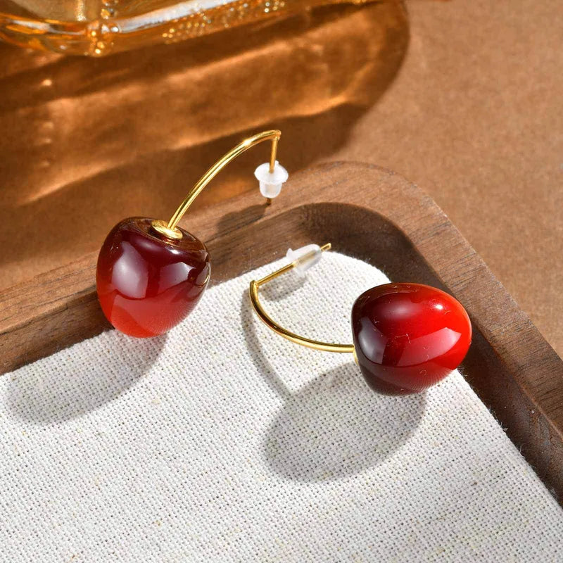 Σκουλαρίκια επιχρυσωμένο ατσάλι κεράσι - EA802