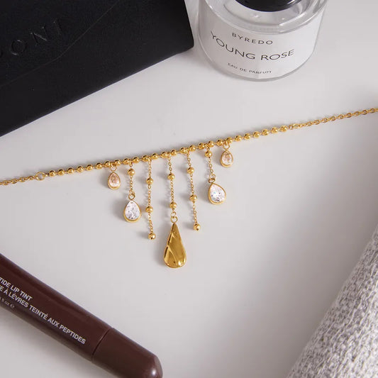 Κολιέ επιχρυσωμένο ατσάλι με zircon - NE736