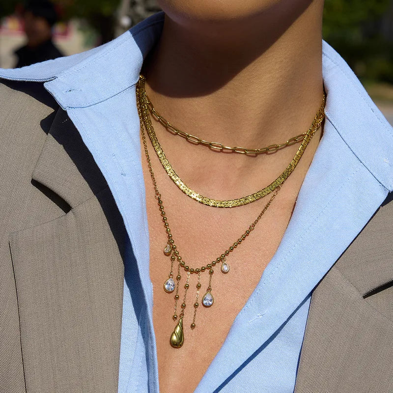 Κολιέ επιχρυσωμένο ατσάλι αλυσίδα-NE748