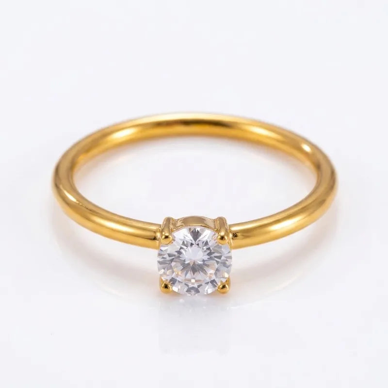 Bague mono pierre en or avec zircon - R010