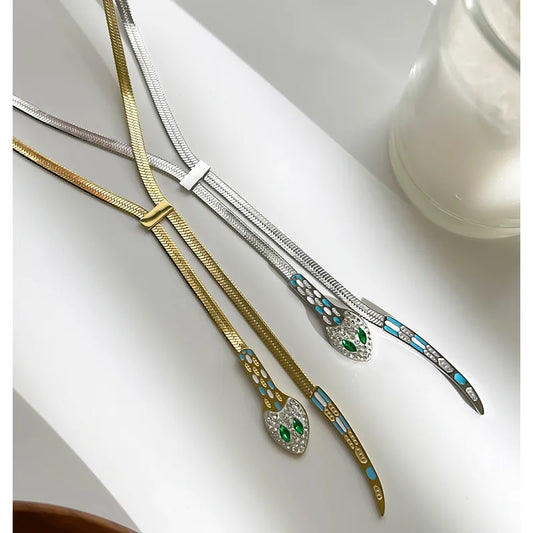 Κολιέ επιχρυσωμένο ατσάλι φίδι μακρύ-NE522