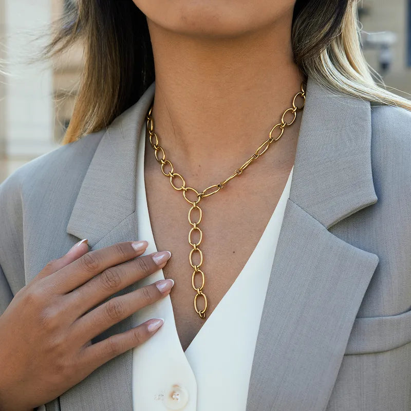 Κολιέ επιχρυσωμένο ατσάλι αλυσίδα -NE536