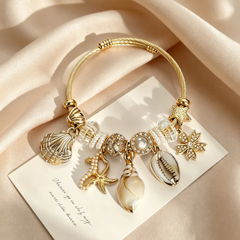 Steel bracelet with white flowers - BR255