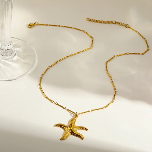 Steel necklace with gold starfish - NE485