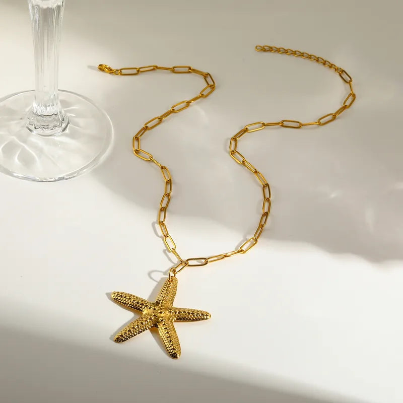 Stahlhalskette mit goldenem Seestern – NE470