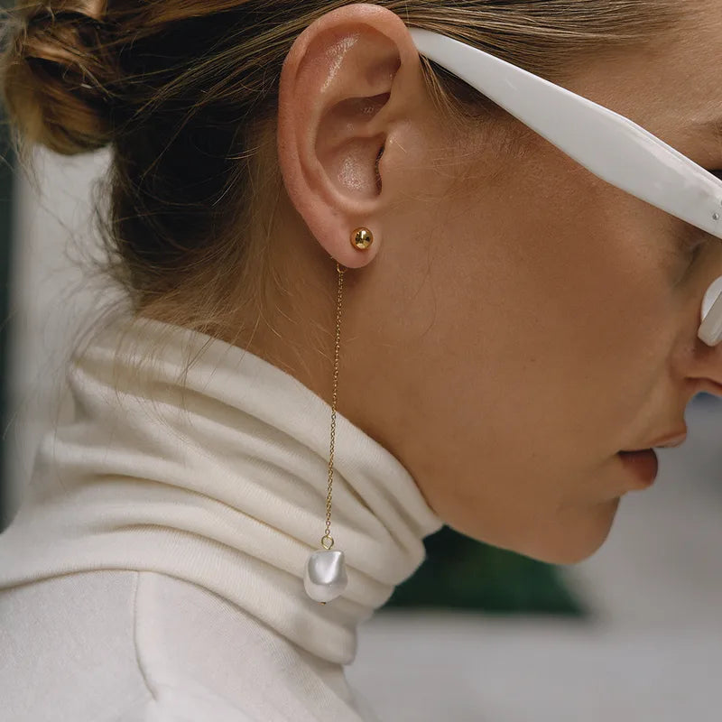 *Σκουλαρίκια επιχρυσωμένο ατσάλι μακρύ με πέρλα-EA409