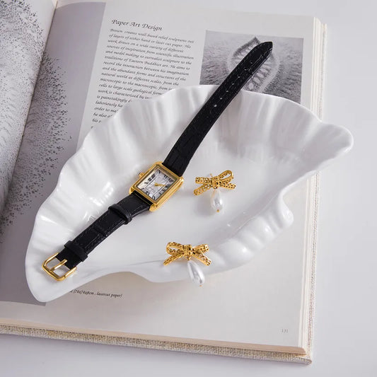 Σκουλαρίκια επιχρυσωμένο ατσάλι με φιόγκο και πέρλες-EA606