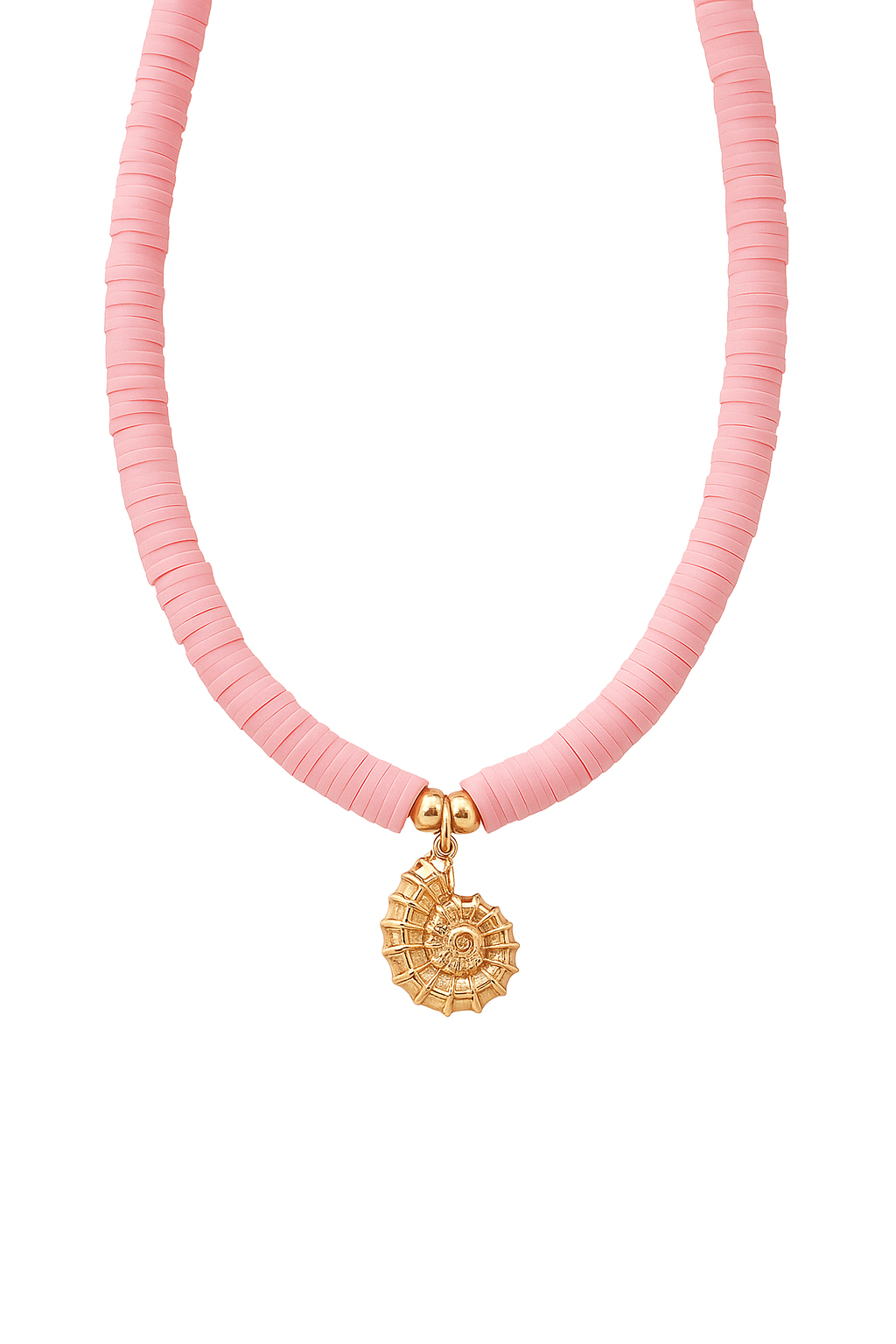 Brass necklace with pink stones -w339