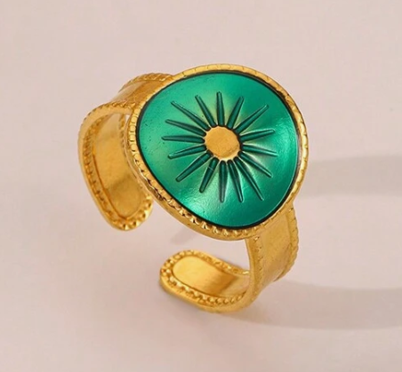 Anneau de prune or turquoise avec un symbole-R152