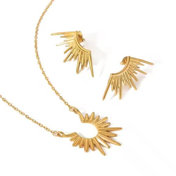 Colar com raios de ouro-aço-ne169