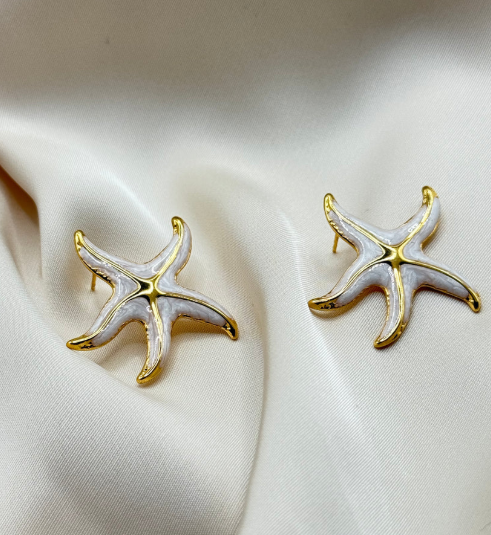 Σκουλαρίκια επιχρυσωμένο ατσάλι λευκοί αστερίες-