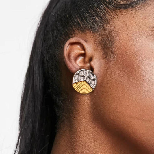 Earrings gold-plated gold steel with silver forged-ea403