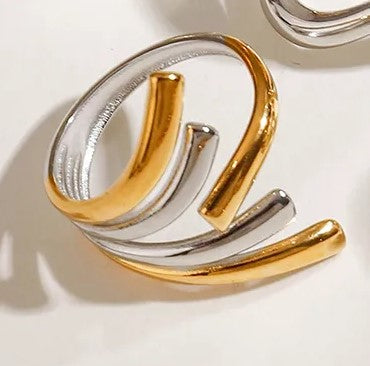 Δαχτυλίδι ατσάλι ασημί και χρυσό ανοιχτό-R091