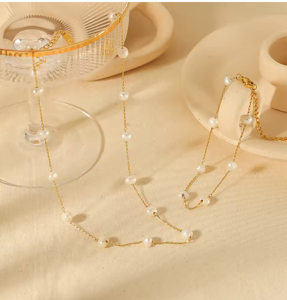 Colar de aço com pérolas -ne490