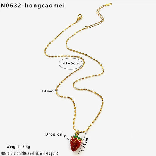 Κολιέ επιχρυσωμένο ατσάλι με φραουλίτσα - NE669