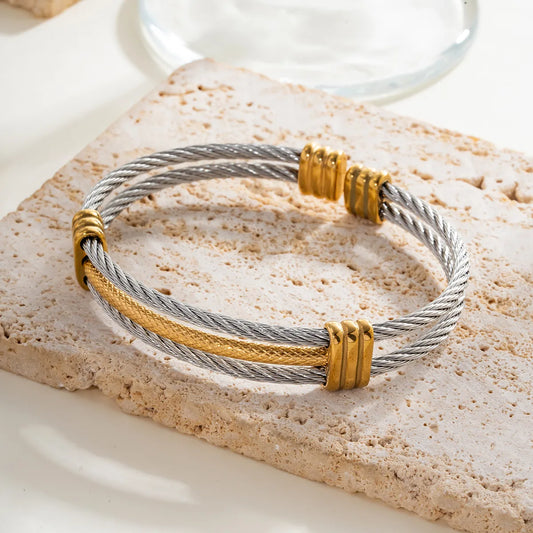 Βραχιόλι ατσάλι χρυσό και ασημί-BR309