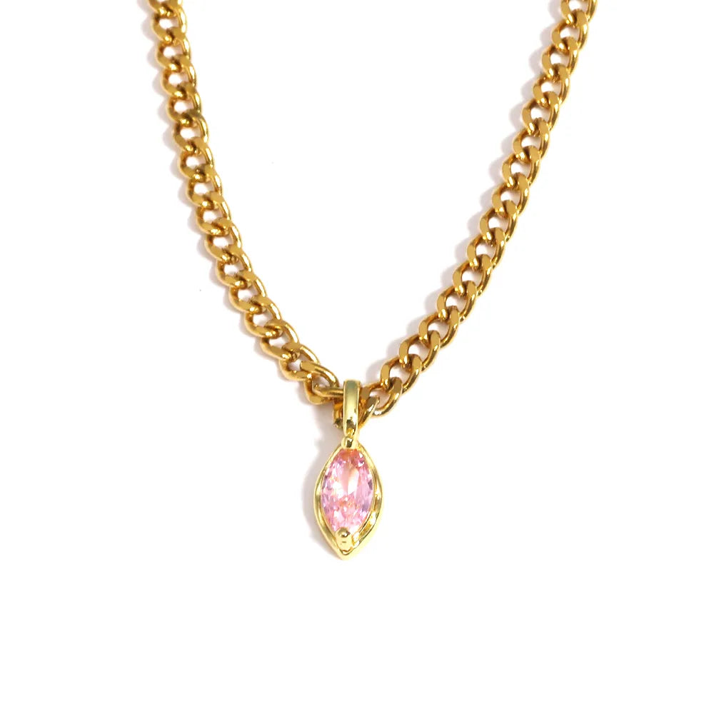 Κολιέ επιχρυσωμένο ατσάλι με δάκρυ zircon-NE009