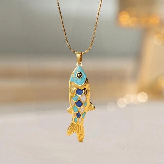 Κολιέ επιχρυσωμένο ατσάλι με μπλε ψαράκι- NE696