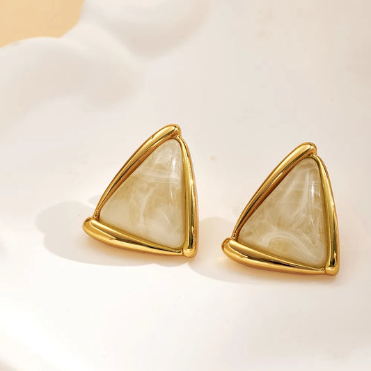 Σκουλαρίκια επιχρυσωμένο ατσάλι κρεμ τρίγωνα - EA289