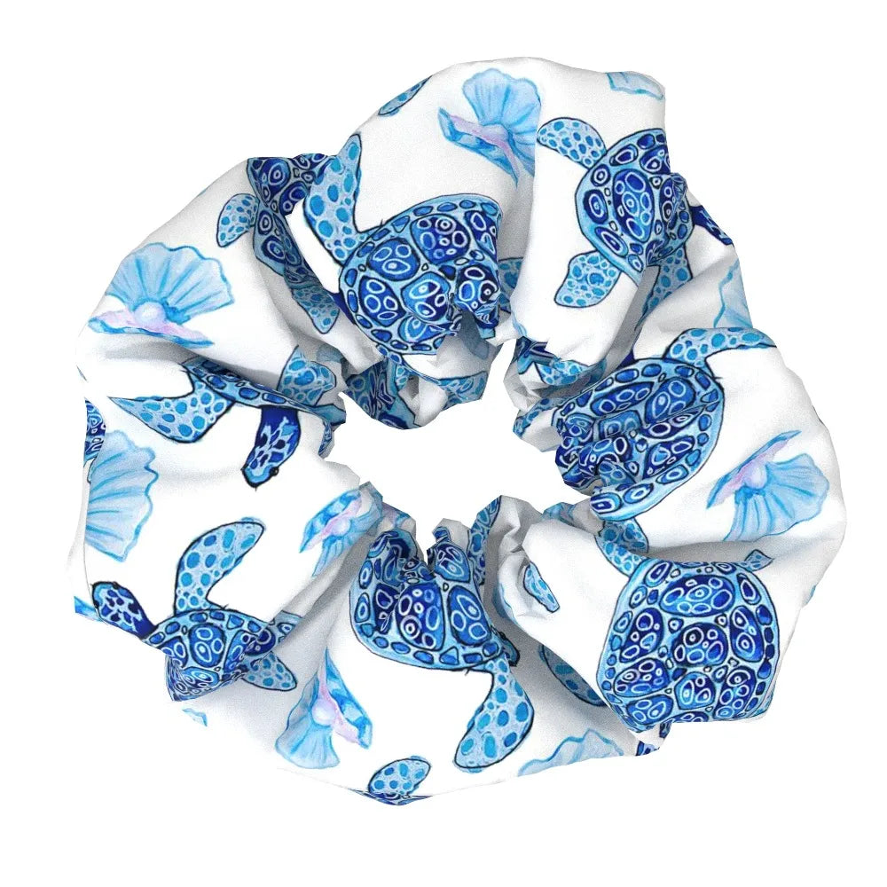 Λαστιχάκι scrunchie λευκό με χελώνες - HA063