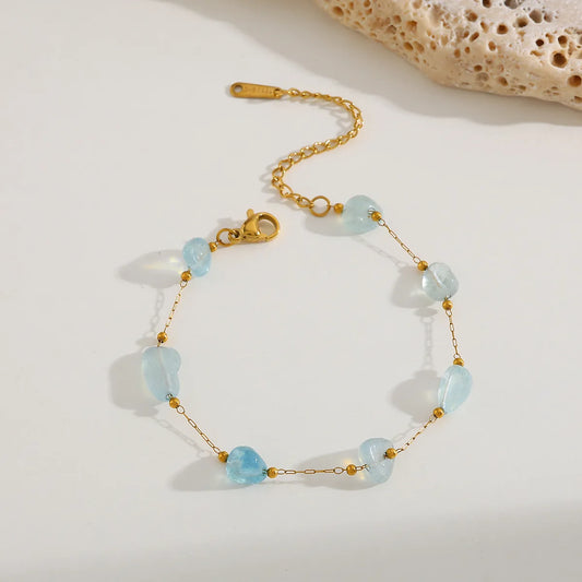 Βραχιόλι επιχρυσωμένο ατσάλι γαλάζιες πέτρες- BR426