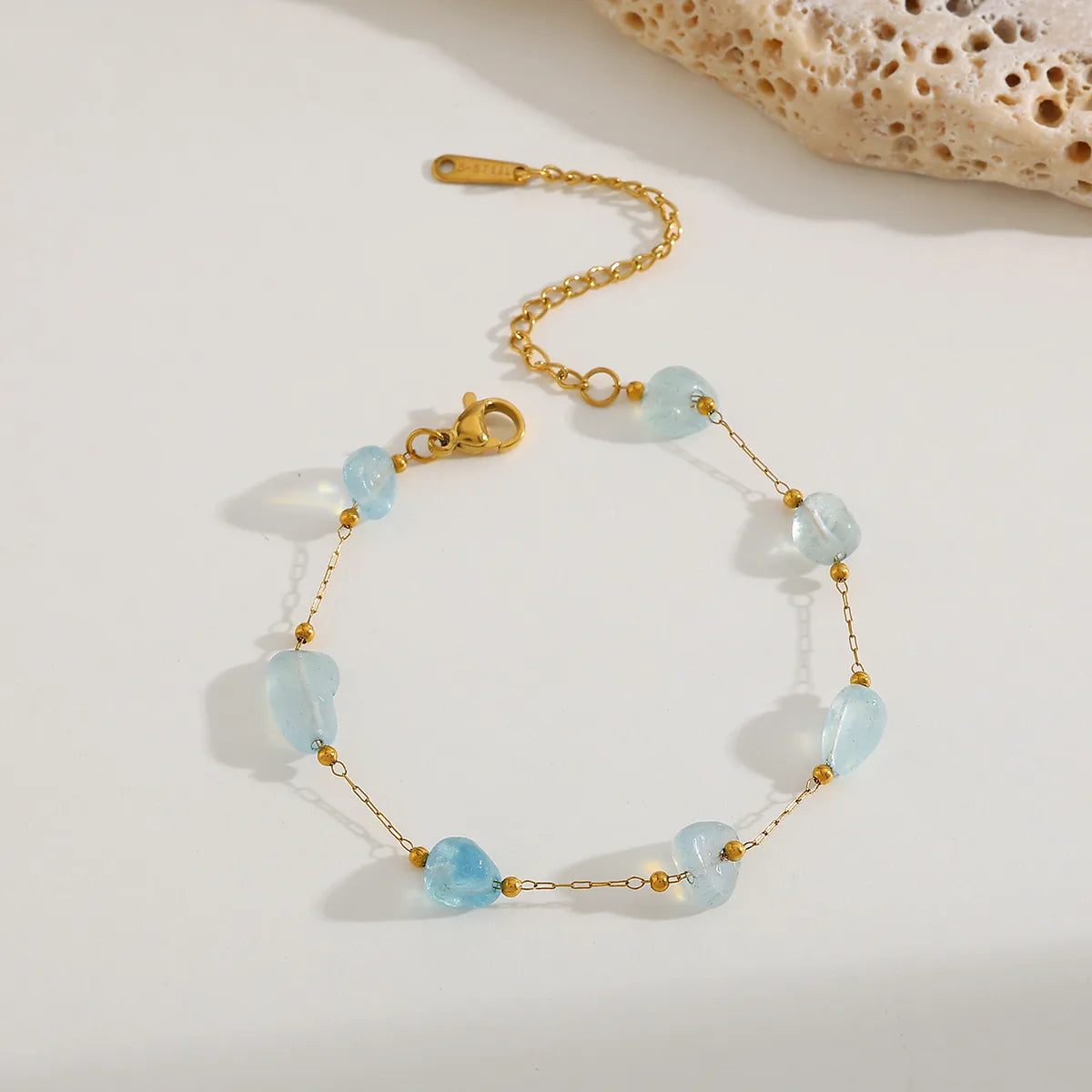 Βραχιόλι επιχρυσωμένο ατσάλι γαλάζιες πέτρες- BR426