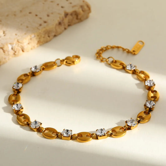 Βραχιόλι επιχρυσωμένο ατσάλι με zircon-BR060