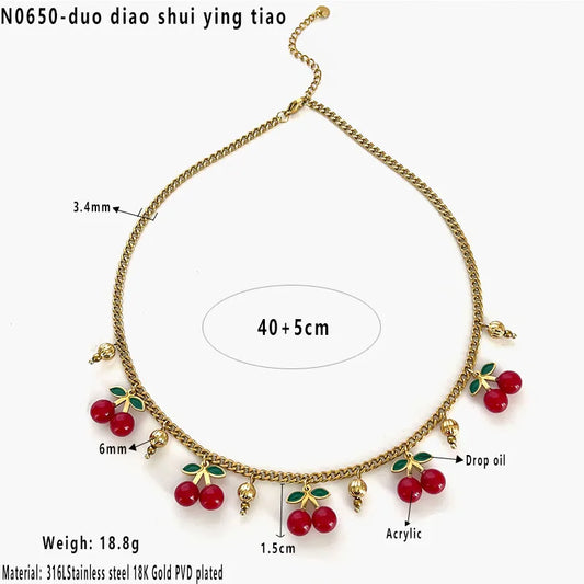 Κολιέ επιχρυσωμένο ατσάλι με κεράσια - NE685