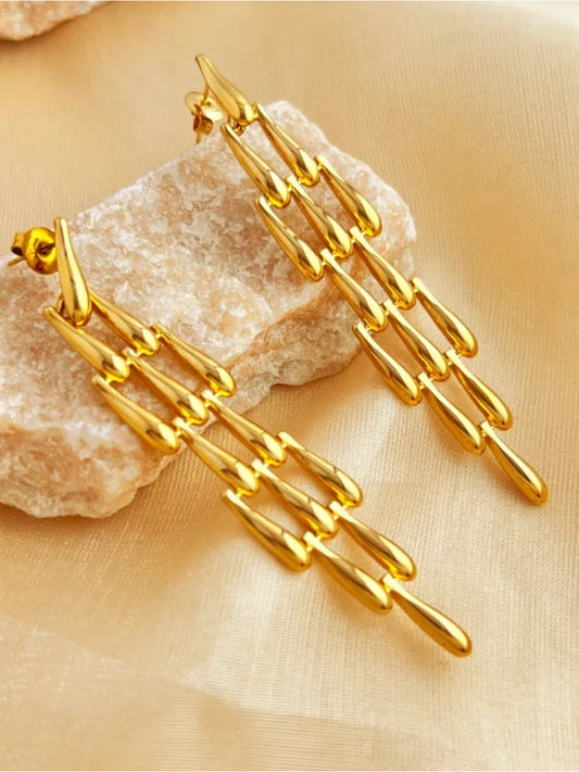 Σκουλαρίκια ατσάλι μακρυά με κομμάτια-EA650