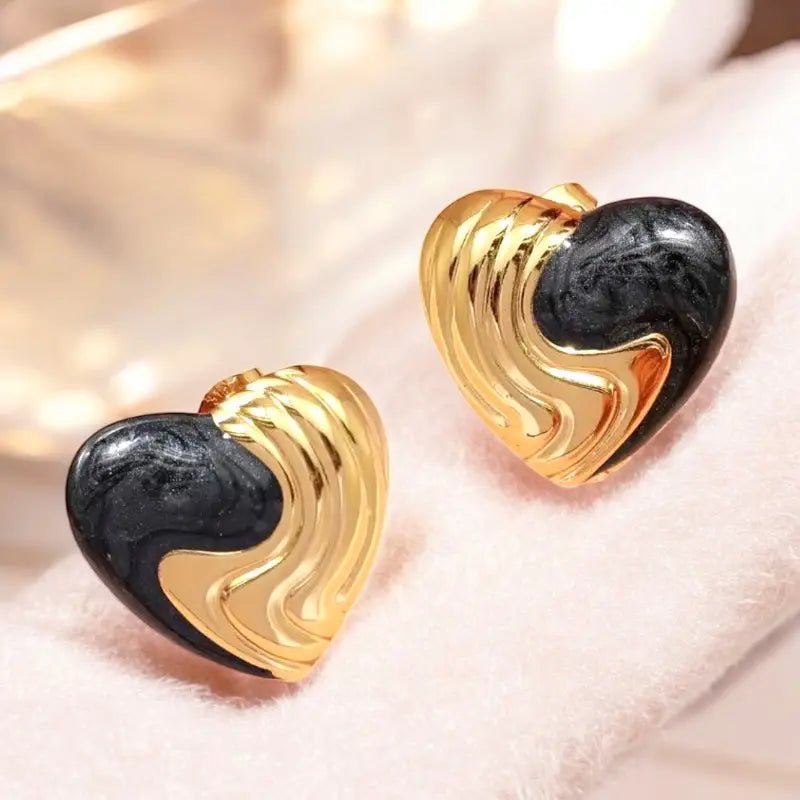 Σκουλαρίκια ατσάλι μαύρη καρδιά-EA554