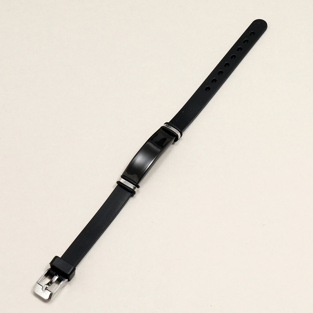 Bracelet avec silicone noir et acier - BR125