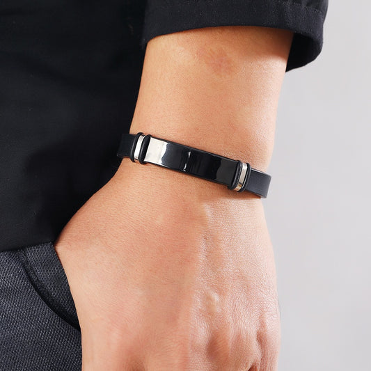 Bracelet avec silicone noir et acier - BR125