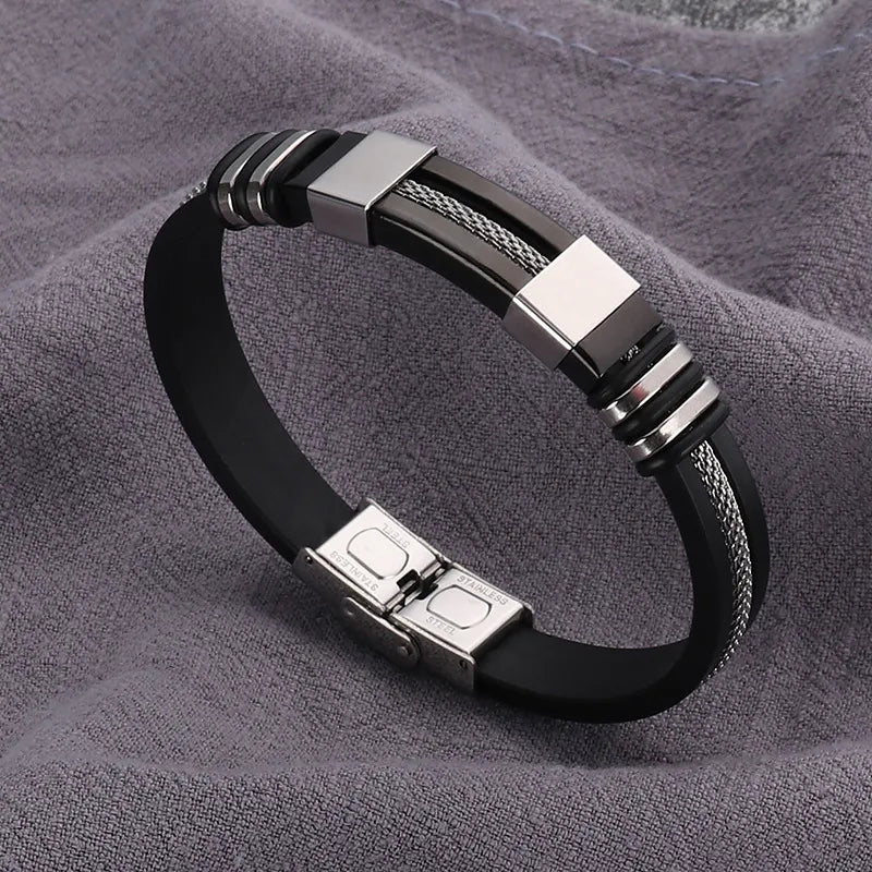 Bracelet noir avec argent de l'acier - BR140