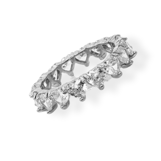 Band Ring with Zircon hearts - R102