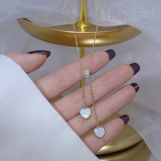 Colier pandantiv din oțel cu 2 inimioare albe - NE113